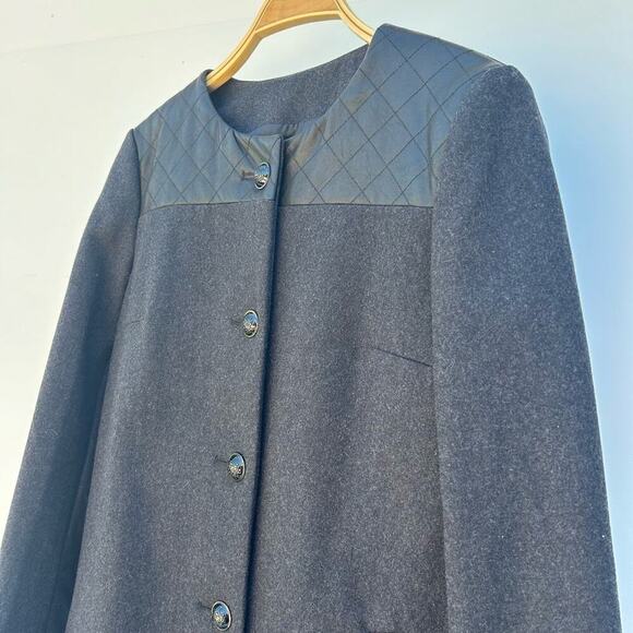 Mango Women’s Quilted Faux Leather Wool Button Up Coat Jacket Black Small - Picture 2 of 12